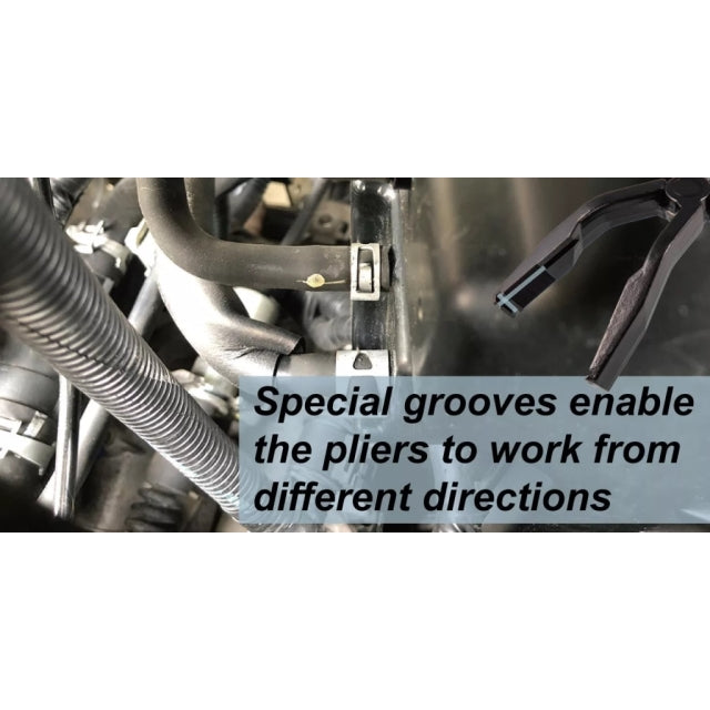 9 Circle 9CL-71280 Pliers special crossing grooves enabling multi-directional hose clamp access in engine bay