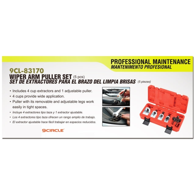 9CL-83170 Wiper Arm Puller Set product label with features listed