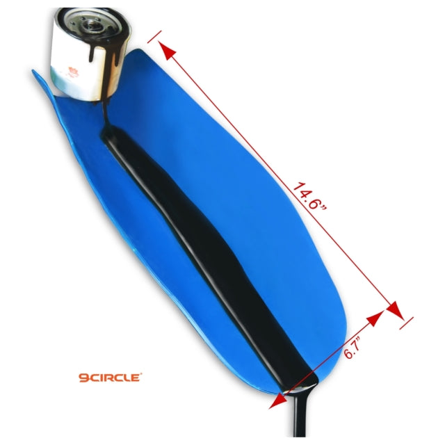 9 Circle 65066 Flexible Funnel in use with oil filter, 14.6" x 6.7" dimensions shown