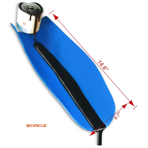 9 Circle 65066 Flexible Funnel in use with oil filter, 14.6" x 6.7" dimensions shown