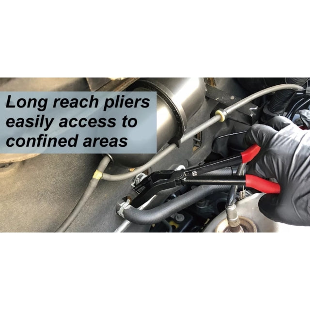 9 Circle 9CL-71280 Long reach offset pliers accessing confined areas in engine compartment
