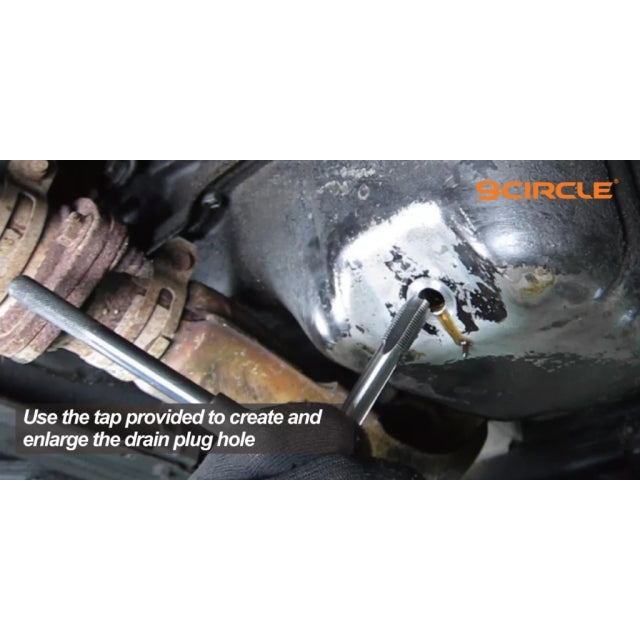 Using the included tap to enlarge and re-thread an oil drain plug hole