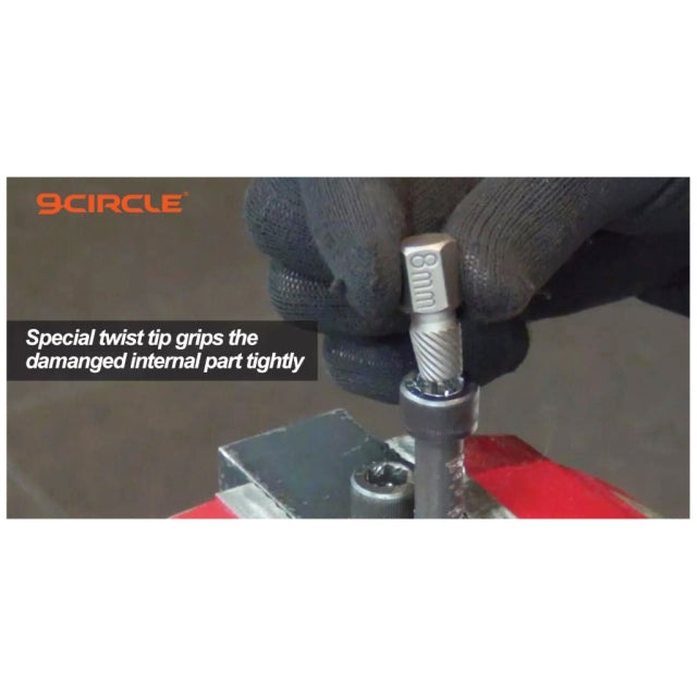 9 Circle Screw Extractor Set - special twist tip grips damaged internal part tightly