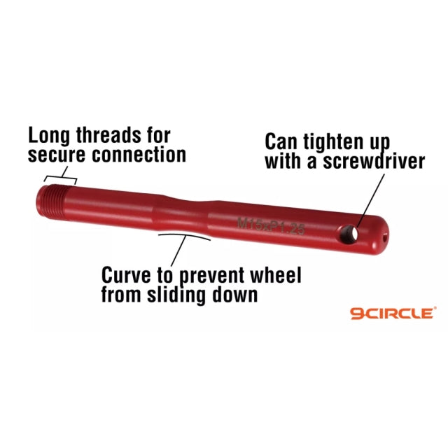 9 Circle 9CL-96068 Wheel Hanger feature callout: long threads, curved body, screwdriver tightening hole
