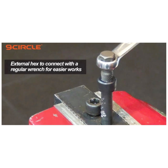 9 Circle Screw Extractor Set - external hex connects with a regular wrench for easier operation