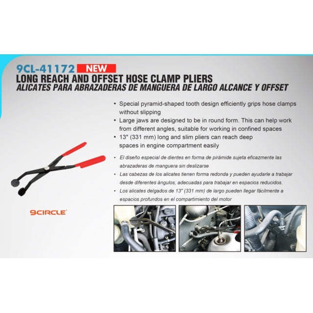 9 Circle 9CL-41172 13" Long Reach Offset Hose Clamp Pliers