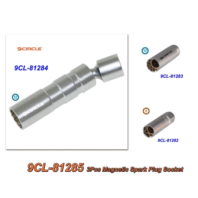 9 Circle Magnetic Spark Plug Socket family - 9CL-81282, 9CL-81283, 9CL-81284, 9CL-81285