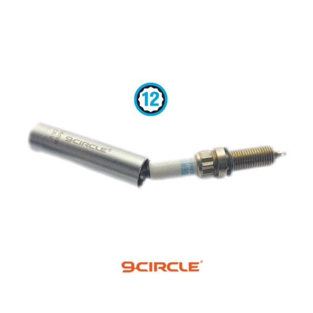 9 Circle 9CL-81283 14mm 12PT magnetic spark plug socket alongside spark plug