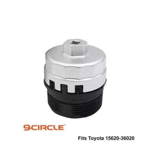 9 Circle 9CL-61640 Oil Filter Wrench fitted on Toyota 15620-36020 oil filter housing