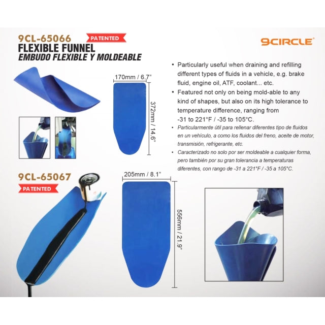 9 Circle 65067 Flexible Funnel Specifications and Dimensions Infographic