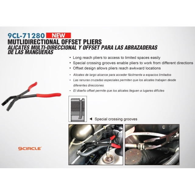 9 Circle 9CL-71280 10" Multidirectional Offset Hose Clamp Pliers