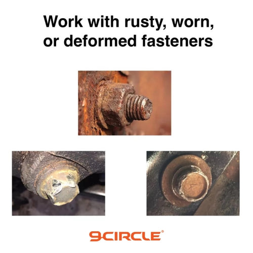 9 Circle 9CL-90380 Twist Extractor Set working with rusty, worn, and deformed fasteners