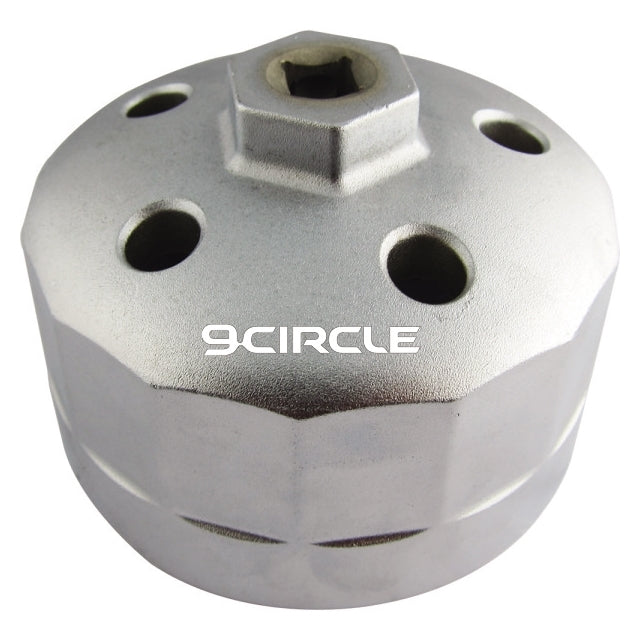 9 Circle 61605 Cartridge Oil Filter Wrench for Land Rover - top view showing 15-flute aluminum body and 3/8" drive