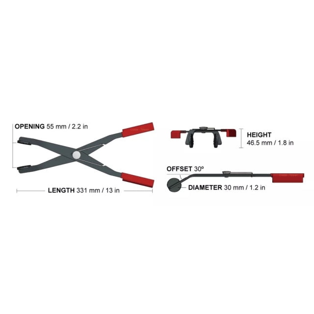 9 Circle 9CL-41172 dimensions diagram showing 331mm length, 55mm opening, 46.5mm height, 30 degree offset, and 30mm jaw diameter