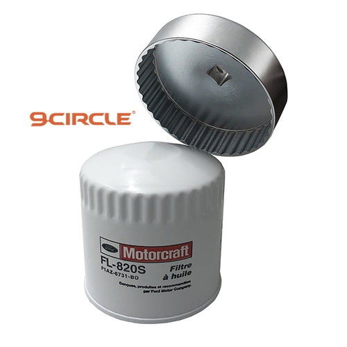 9 Circle 61662 Oil Filter Wrench 93mm 36 Flutes shown with Motorcraft FL-820S filter