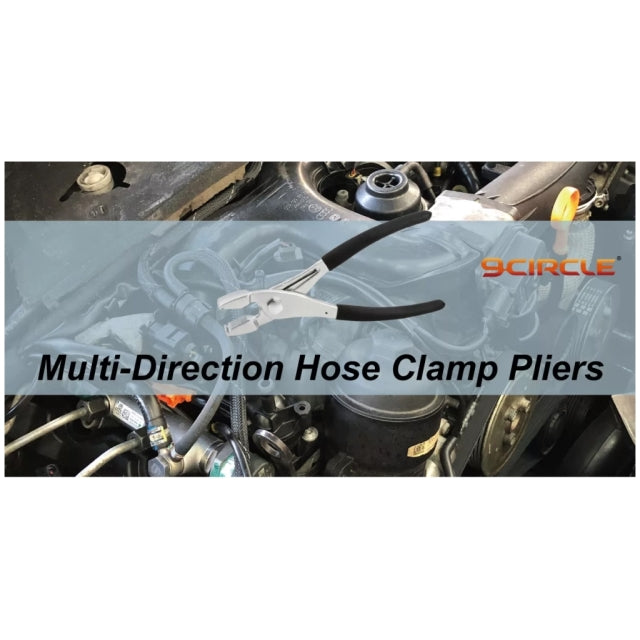 9 Circle 71180 Multi-Direction Hose Clamp Pliers in use on vehicle engine bay