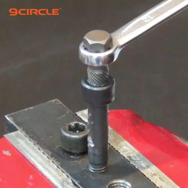 9 Circle 90372 Screw Extractor in use with a ratchet wrench on a workpiece