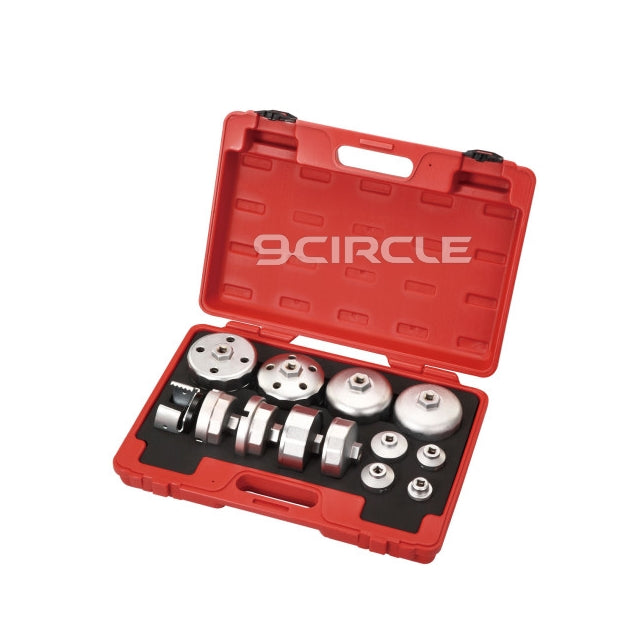 9 Circle 62607 13pc Oil Filter Wrench Set in red carrying case