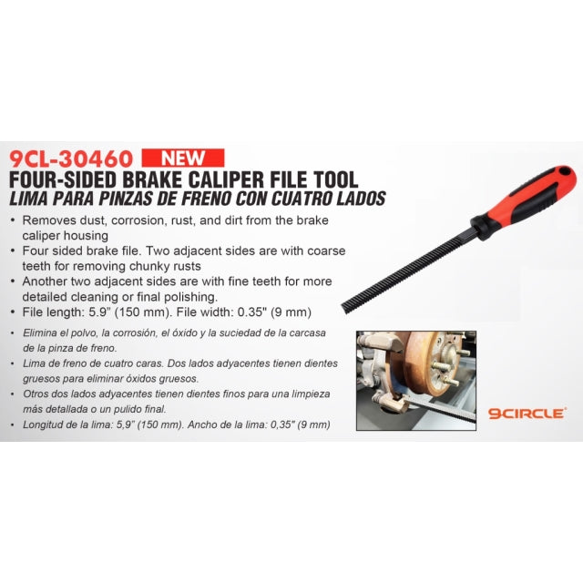 9 Circle 30460 Four-Sided Brake Caliper File Tool