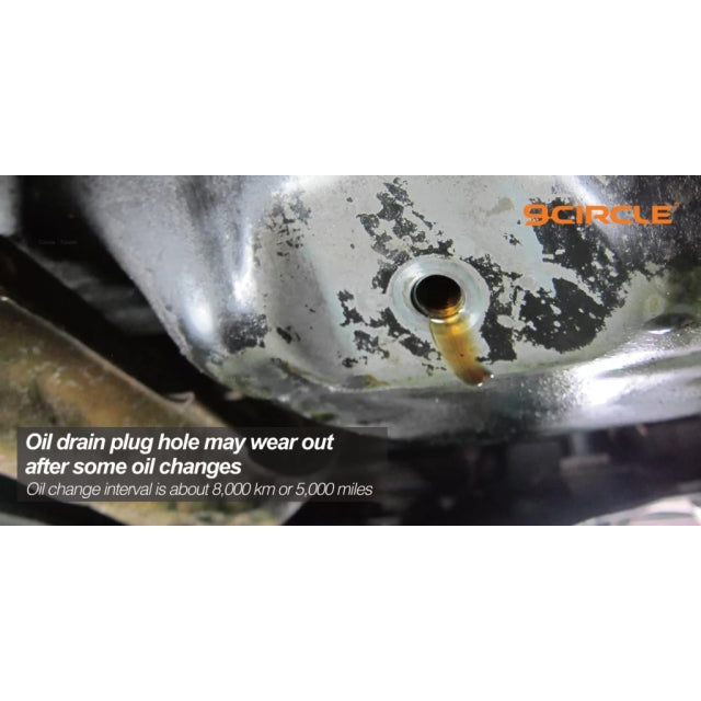 Worn oil drain plug hole on vehicle engine oil pan