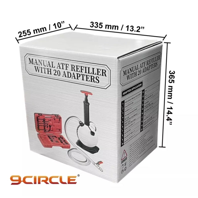 9 Circle 65820 ATF Refill Tank with 20 Adapter Set, 6L Manual