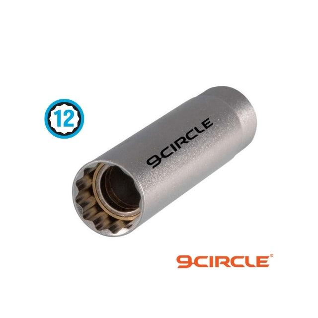 9 Circle 9CL-81283 14mm 12PT thin wall magnetic spark plug socket angled view