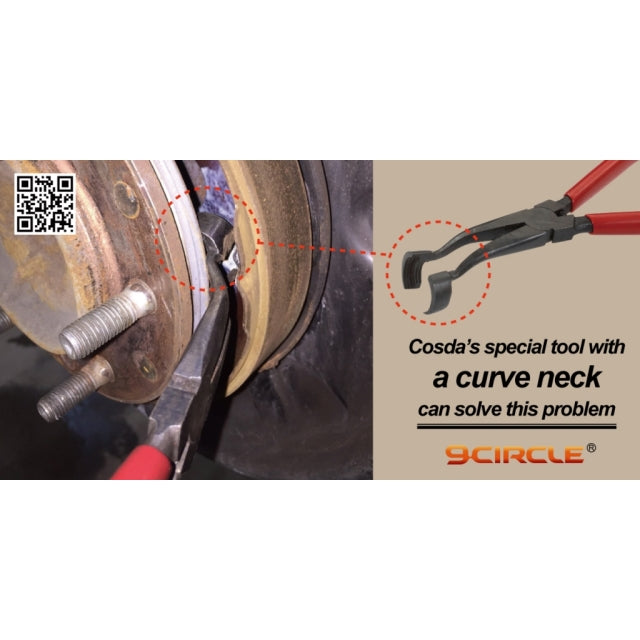 9 Circle 30581 Drum Brake Hold-Down Spring Pliers Curve Neck Design Feature