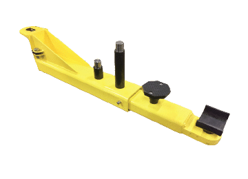 Yellow drop-in stacking adapters compatible with Coats two-post lift