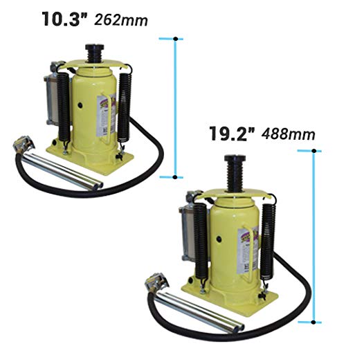 ESCO 10450 Yellow Jackit Air Hydraulic Air/Manual Bottle Jack, 20 Ton Capacity, 19.2 Inch Height 8 Inches Height - MPR Tools & Equipment