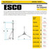 ESCO 10493 9-Ton High-Lift Jack Stand specification sheet with dimensions and capacity details