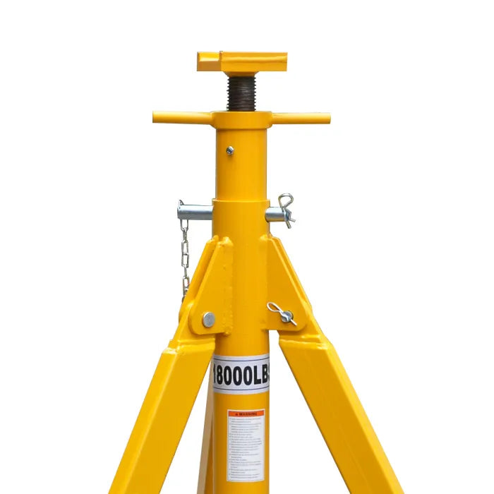 ESCO 10493 9-Ton High-Lift Jack Stand upper section close-up showing 18000 lb rating and pin mechanism
