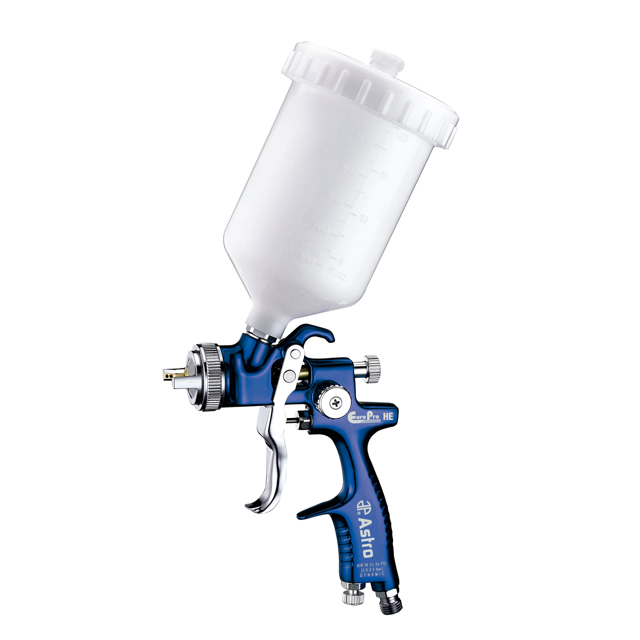 Astro Pneumatic EUROHE102 EuroPro High Solids High Transfer Spray Gun with 1.2mm Nozzle, blue anodized forged body with gravity feed cup