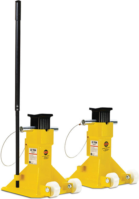 Esco 10459 22 Ton Ez-Wheel Jack Stands (Pair) W/ Transportation Handle, 3-Position Height: 13.5"/16.5"/20" - MPR Tools & Equipment