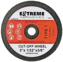 Extreme Abrasives RD59105 Small Dia.Cut-Off Wheel 3X1/16X3/8" T1 A36-R-Bf Fast Cut - MPR Tools & Equipment