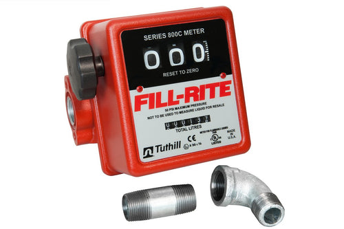 Fill-Rite 807CLMK 3/4" 19-76 LPM 3 Wheel Mechanical Meter, Aluminum, Fuel Transfer Liter Meter with Fittings to Mount on FR1200, FR600, SD600, SD1200, and FR700 Series Pumps - MPR Tools & Equipment