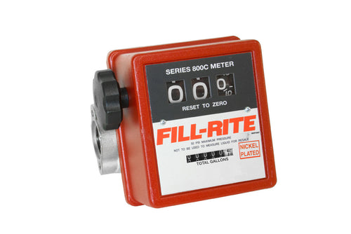 Fill-Rite 807CN1 5 to 20 GPM Nickel Plated Meter. Accuracy of ±1%. Gallon Register, All Fluorocarbon Seals, Left to Right Flow, 1" NPT Threads. Register - 3 Digit Resettable (99.9), 6 Digit Non-Resettable Totalizer (99,999.9). - MPR Tools & Equipment