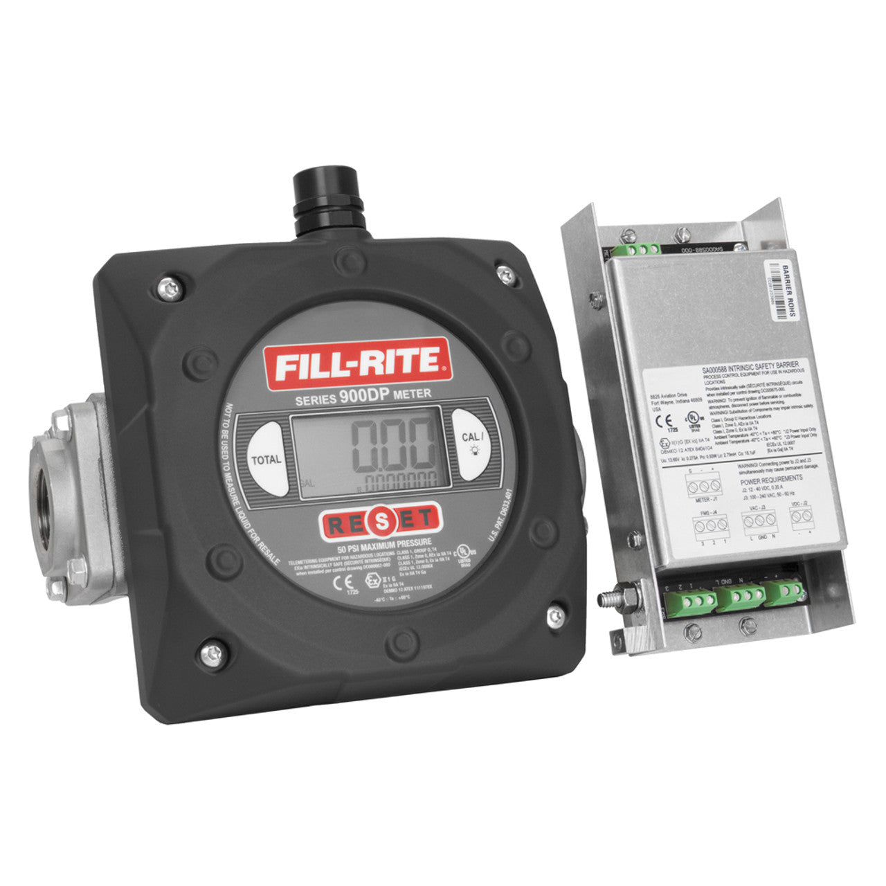 Fill-Rite 900CDP1.5BSPT 23 to 151 LPM Digital Pulse Output Meter. Accuracy of ±1.25%. Left to Right Flow. 11/2" BSPT Thread - MPR Tools & Equipment