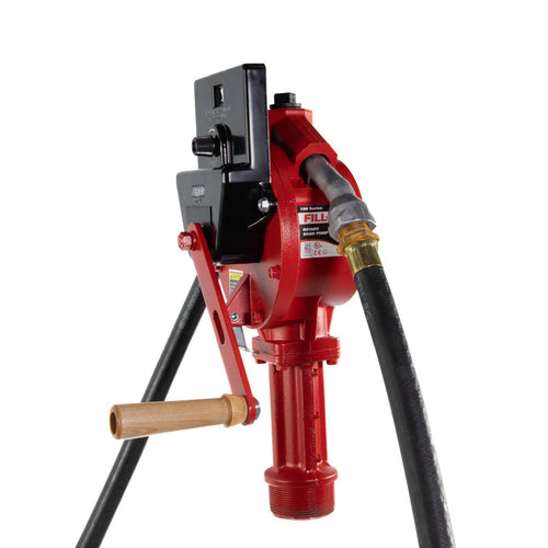 Fill-Rite FR112C 10 GPM, Rotary Hand Pump, 3/4" X 8' Hose, Nozzle Spout, 100ACC111 Gallon Counter, Telescoping Steel Suction Tube (20" X 341/2"), Vacuum Breaker. - MPR Tools & Equipment