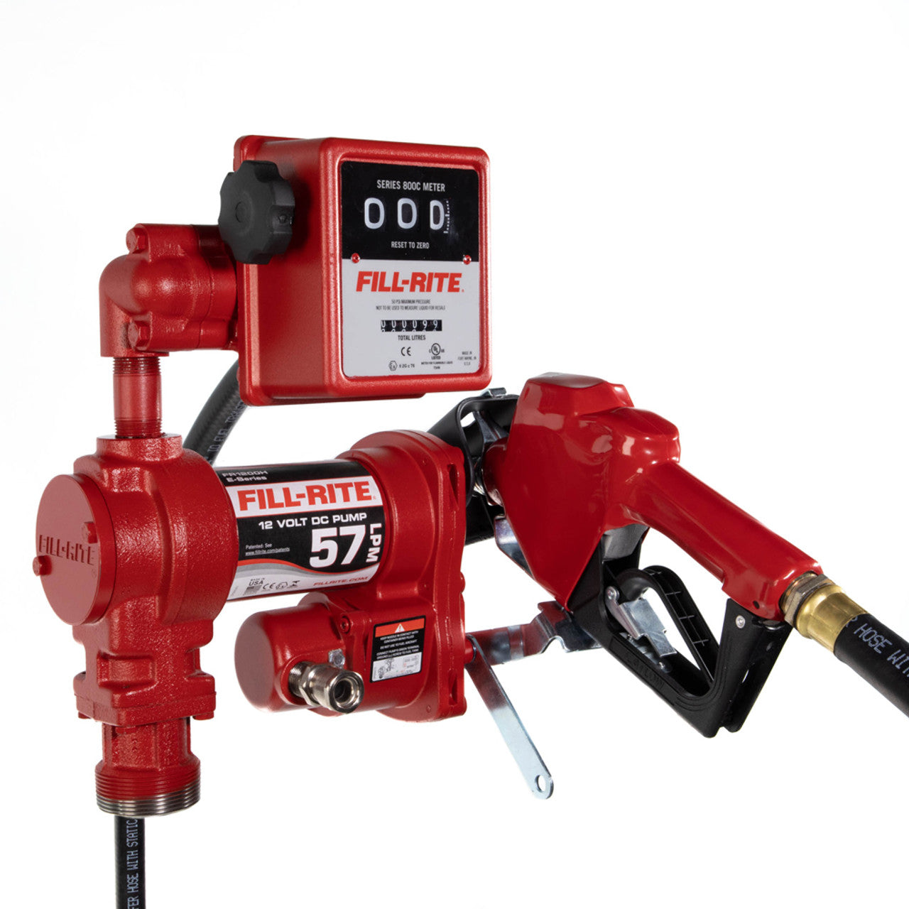 Fill-Rite FR1211HELA 57 LPM, 12V DC Pump, 3/4" X 3.6 M Hose, 3/4" Automatic Nozzle (Unleaded Spout And Red Cover), 1.5 Me - MPR Tools & Equipment