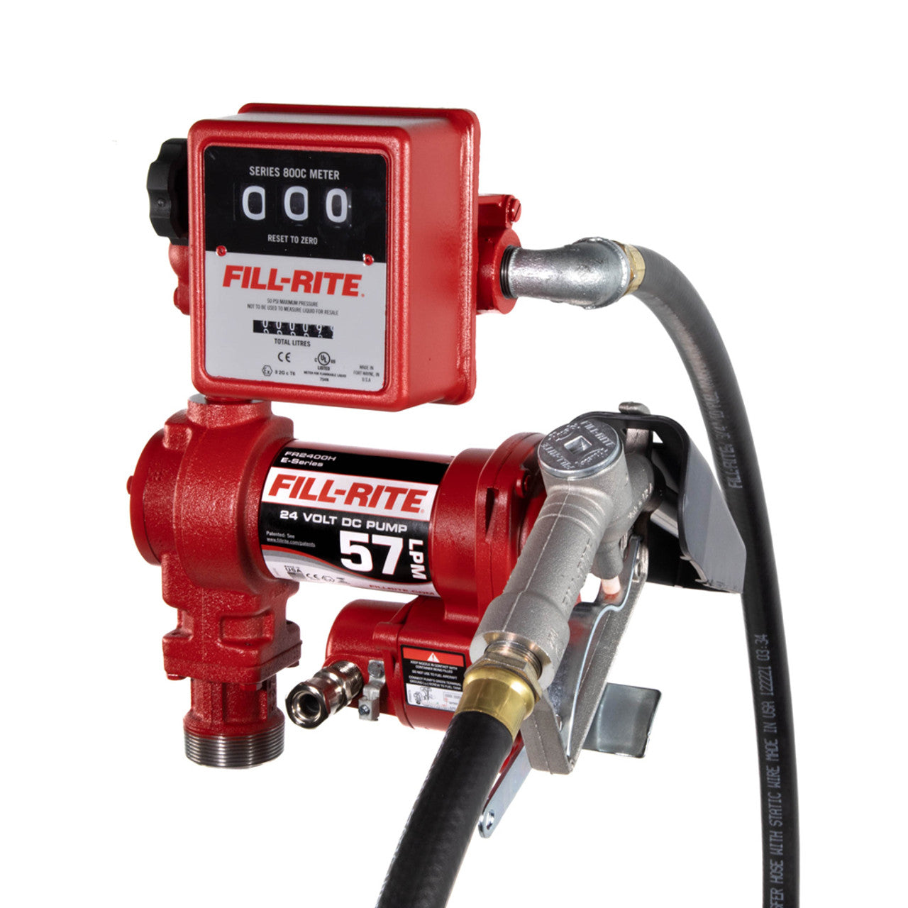 Fill-Rite FR2411HEL 57 LPM, 24V DC Pump, 3/4" X 3.6 M Hose, 3/4" Manual Nozzle, 1.5 Meter Ground Wire With Clip, 5.5 M 3 - MPR Tools & Equipment