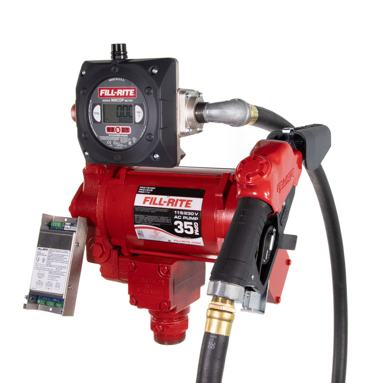 Fill-Rite FR319VBP 27 GPM, 115/230V AC 50/60 Hz Super High Flow Pump, 1" X 18' Hose, 1" Ultra High Flow Automatic Nozzle (Truck Stop Spout And Red Cover), 900CDP Digital Meter With 10:1 Pulse Output, Intrinsically Safe Barrier, DIESEL ONLY. - MPR Tools & Equipment