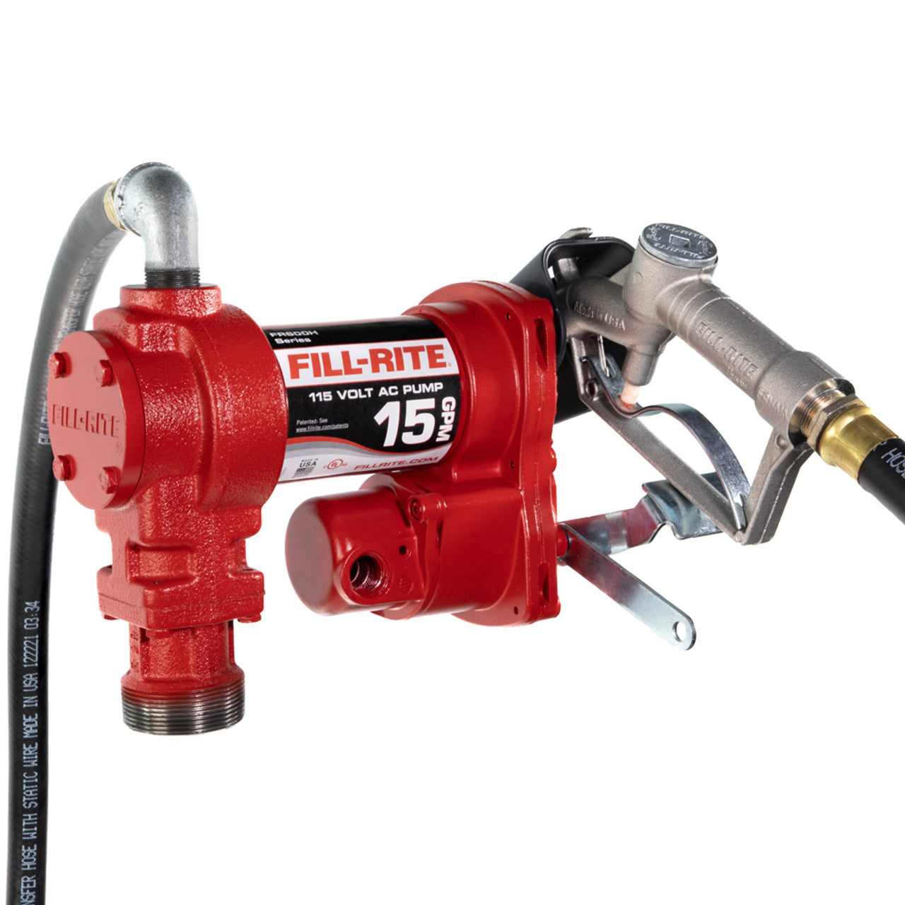 Fill-Rite FR610H 15 GPM, 115V AC 60 Hz Pump, 3/4" X 12' Hose, 3/4" Manual Nozzle, Telescoping Steel Suction Pipe (20" To 341/2"). - MPR Tools & Equipment