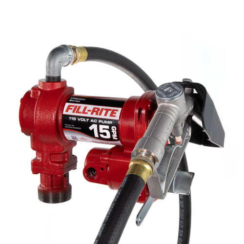 Fill-Rite FR610H 15 GPM, 115V AC 60 Hz Pump, 3/4" X 12' Hose, 3/4" Manual Nozzle, Telescoping Steel Suction Pipe (20" To 341/2"). - MPR Tools & Equipment