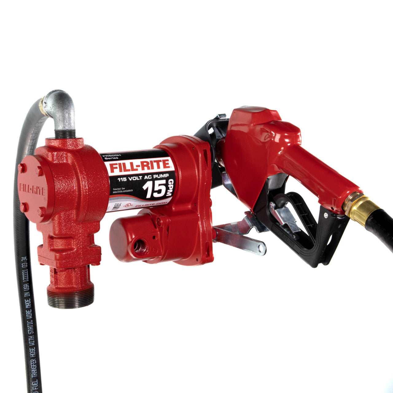 Fill-Rite FR610HA 15 GPM, 115V AC 60 Hz Pump, 3/4" X 12' Hose, 3/4" Automatic Nozzle (Unleaded Spout And Red Cover), Telescoping Steel Suction Pipe (20" To 341/2"). - MPR Tools & Equipment