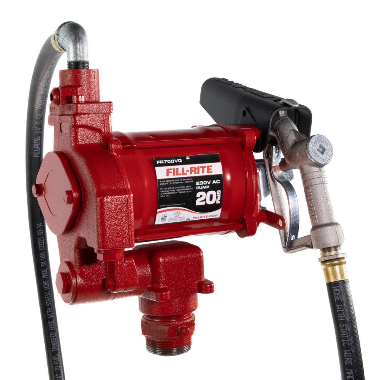 Fill-Rite FR700VG 18 GPM, 220V AC 50/60 Hz Pump, 3/4" X 12' Hose, 3/4" Manual Nozzle. - MPR Tools & Equipment