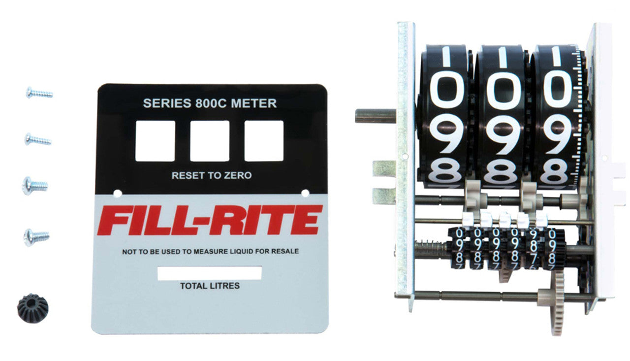 Fill-Rite KIT800LR Liter Register and Faceplate Kit for 800 Series Meters. Contains Liter Register, Liter Faceplate, Pinon Bevel Gear, Register Screws (2), and Faceplate Screws (2). - MPR Tools & Equipment