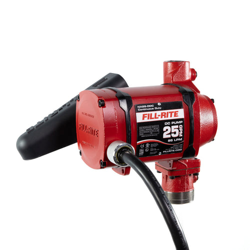 Fill-Rite NX25-DDCBB-PX Formerly known as NX3205E. 25 GPM, 12-24V DC Ultra High Flow Pump, BSPT Ports, 20' 10 Gauge 2 Wire Battery Cable, with clips and fuse installed. No Accessories. - MPR Tools & Equipment