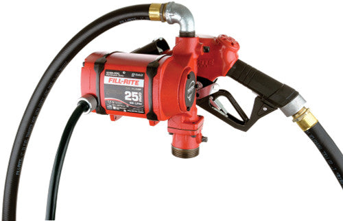 Fill-Rite NX25-DDCNB-AA 25 Gpm, 12-24V Dc Ultra High Flow Pump, 1" X 18' Hose, Ultra High Flow Automatic Nozzle (Truck Stop Spout And&Mldr; Red Cover), Npt Ports, 20' 10 Gauge 2 Wire Battery Cable. 2" Tank Mount With 1¼" Suction Port. - MPR Tools & Equipment