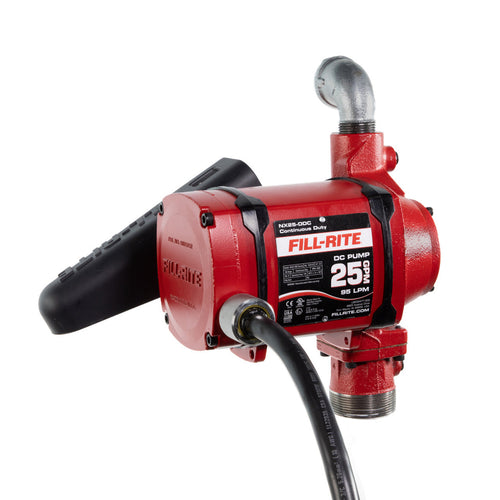 Fill-Rite NX25-DDCNB-PX Formerly known as NX3204. 25 GPM, 12-24V DC Ultra High Flow Pump, NPT Ports, 20' 10 Gauge 2 Wire Battery Cable, with clips and fuse installed. No Accessories. - MPR Tools & Equipment