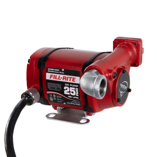 Fill-Rite NX25-DDCNF-PX Formerly known as NX3204F. 25 GPM, 12-24V DC Ultra High Flow Pump, Foot Mount with 1" NPT Ports, 20' 10 Gauge 2 Wire Battery Cable, with clips and fuse installed. No Accessories. - MPR Tools & Equipment